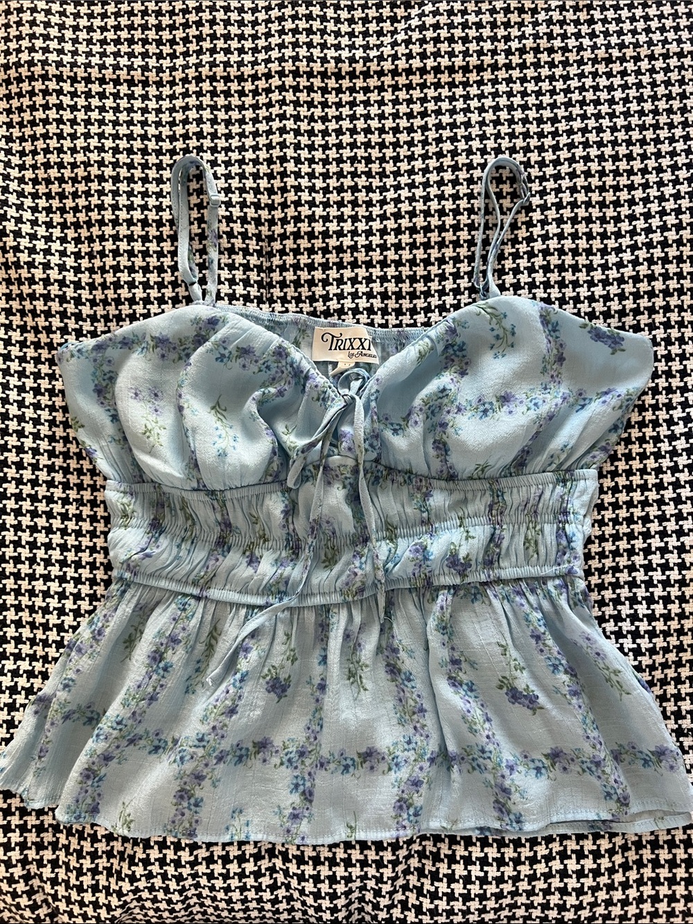 Trixxi Pale Blue Floral Smocked Cami Top